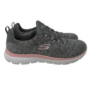 Skechers Slip On Sneakers Womens 7 Gray Knit Comfort Walking Shoes